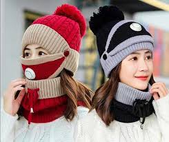 Girls Winter Knitted Beanie Cap Warm Face Cover Neck Scarf Outdoor Set